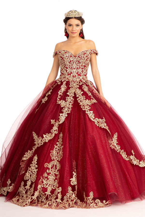 Embroider Embellished Sweetheart Glitter Mesh Quinceanera Dress-1