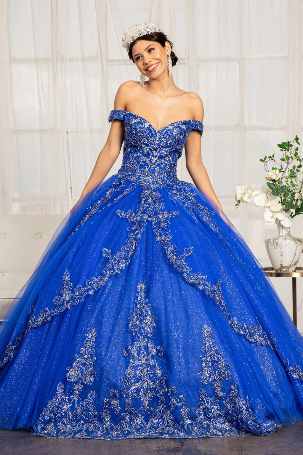 Embroider Embellished Sweetheart Glitter Mesh Quinceanera Dress-0