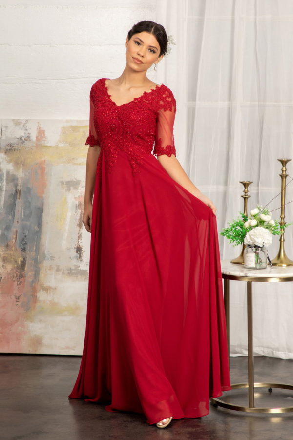 Rhinestone and Embroidery Embellished Chiffon Long Dress-3