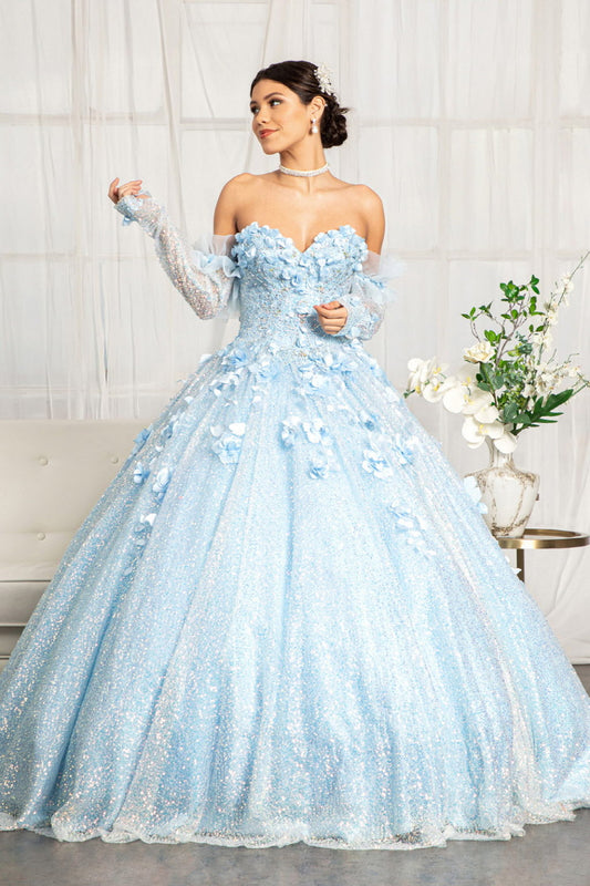 Sweetheart Neckline 3D Floral Applique Sequin Quinceanera Dress-0