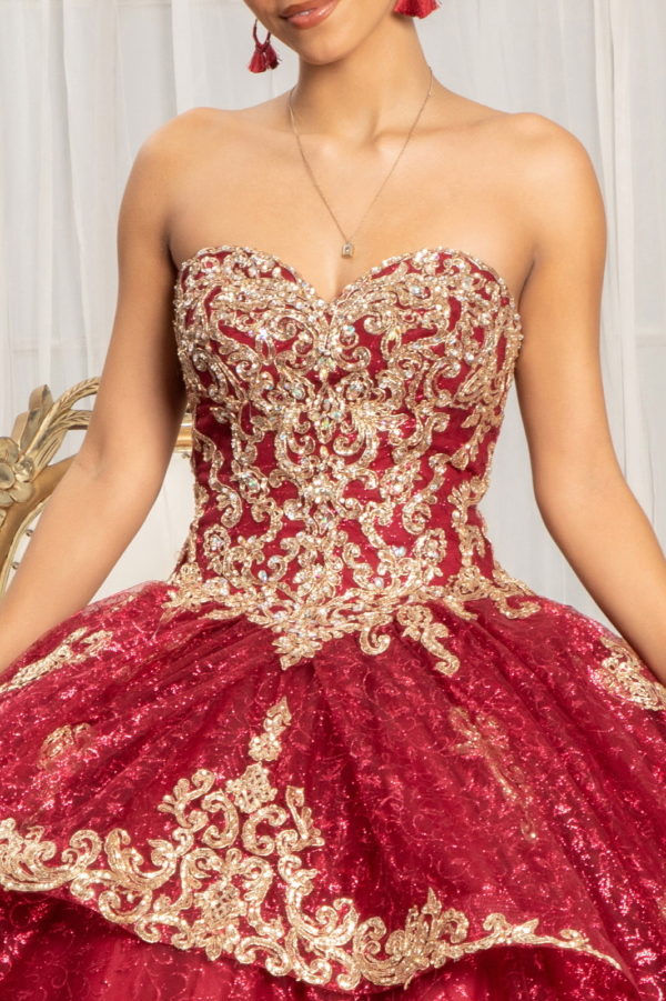 Sequin Pattern and Jewel Embellished Glitter Mesh Sleeveless Quinceanera Dress-2