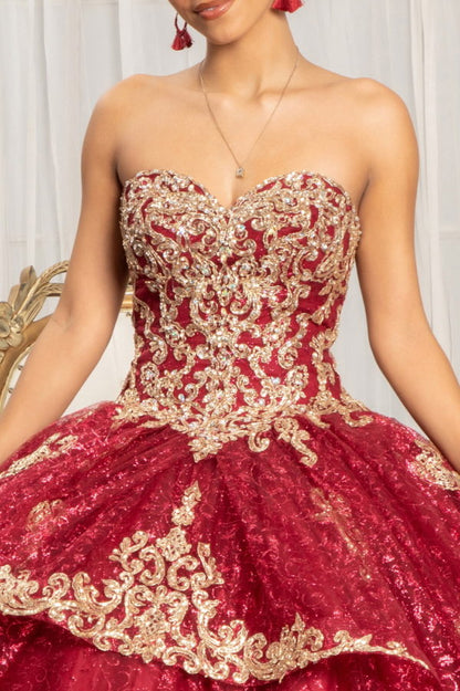 Sequin Pattern and Jewel Embellished Glitter Mesh Sleeveless Quinceanera Dress-2