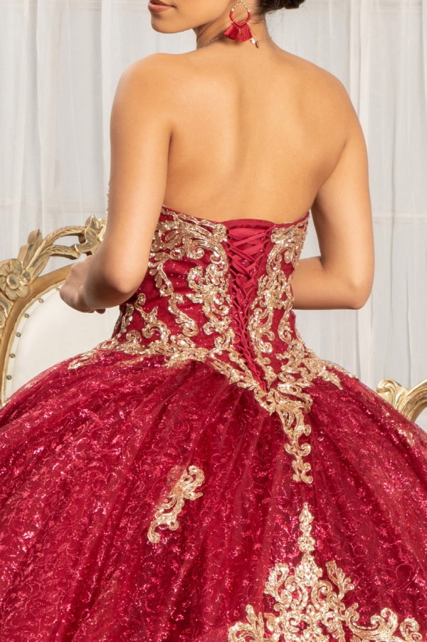 Sequin Pattern and Jewel Embellished Glitter Mesh Sleeveless Quinceanera Dress-3