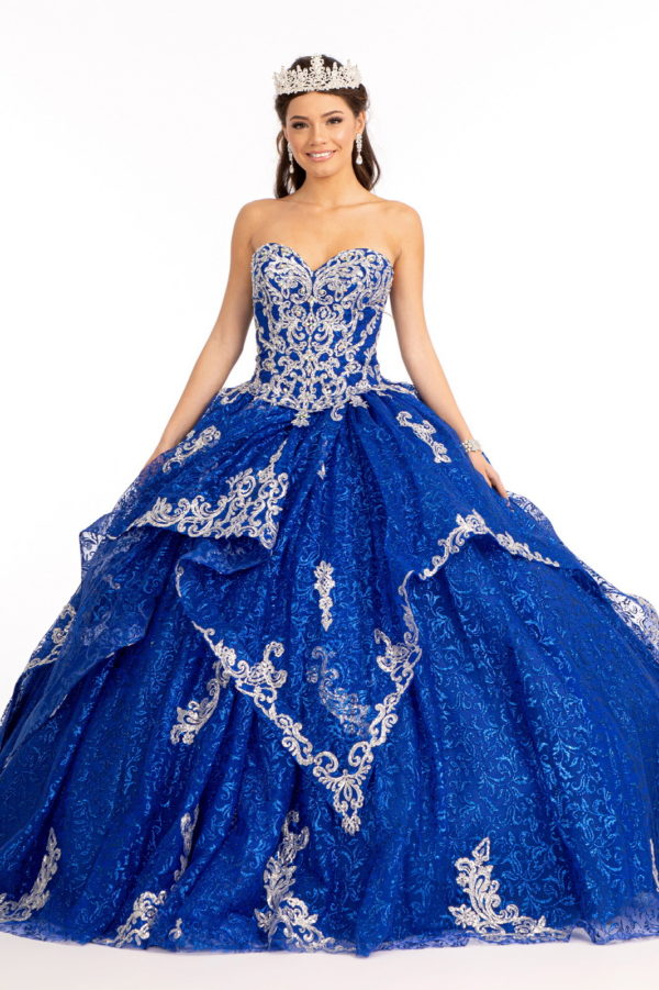 Sequin Pattern and Jewel Embellished Glitter Mesh Sleeveless Quinceanera Dress-4