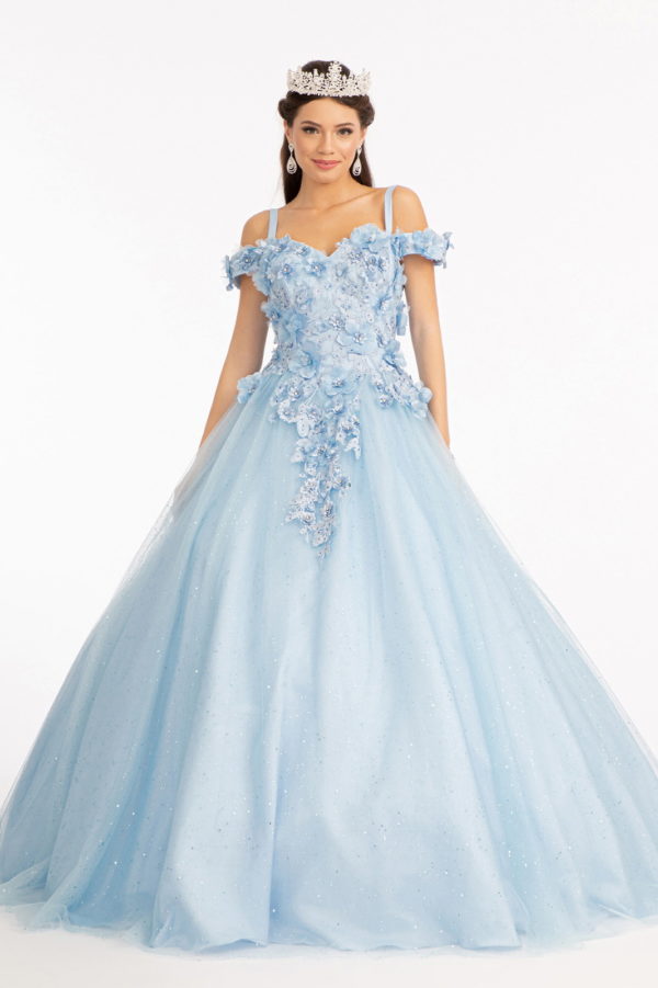 Embroidery and 3D Floral Applique Embellished Sweetheart Quinceanera Dress-0