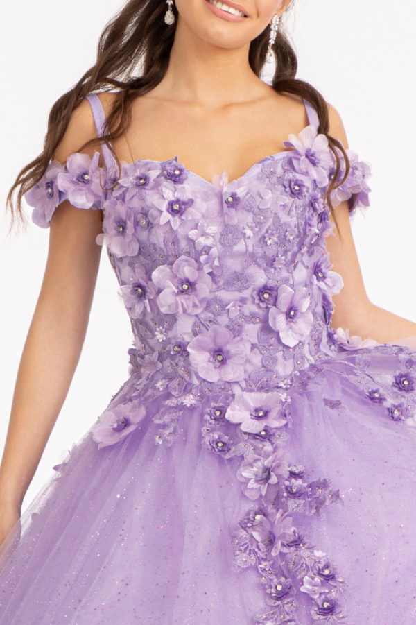 Embroidery and 3D Floral Applique Embellished Sweetheart Quinceanera Dress-3