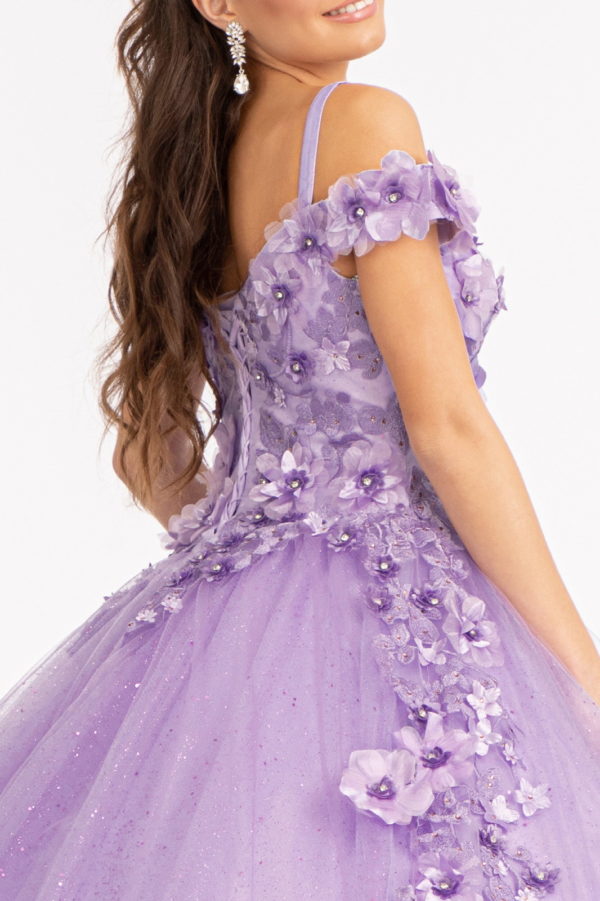 Embroidery and 3D Floral Applique Embellished Sweetheart Quinceanera Dress-4