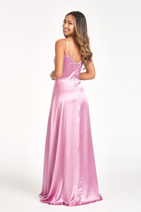 Spaghetti Strap V-Neck Satin A-Line Dress w/ Slit-4