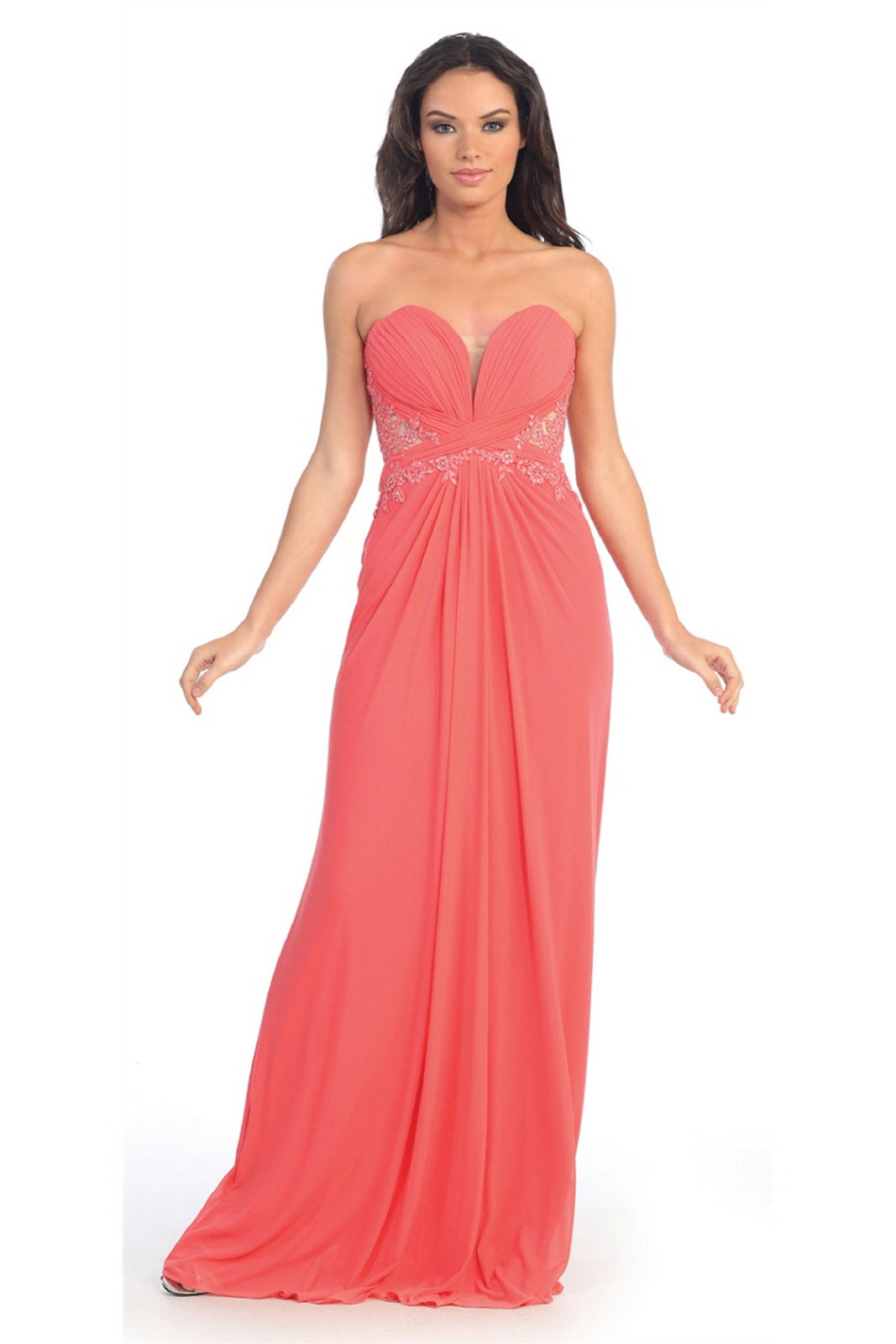 Strapless Sweetheart Soft Mesh Long Dress with Sheer Back-0