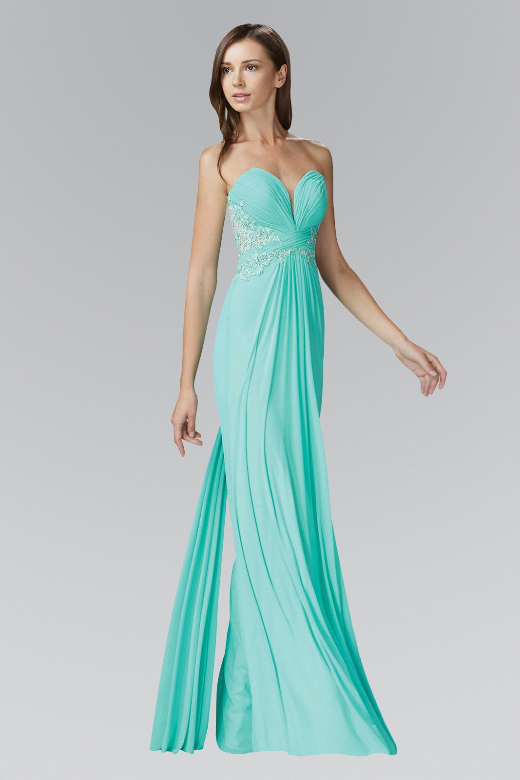 Strapless Sweetheart Soft Mesh Long Dress with Sheer Back-4