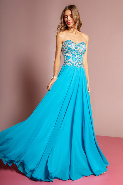 Sleeveless Sweetheart Chiffon Long Dress with Embroidered Detailing-2