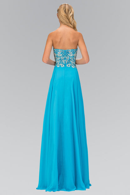 Sleeveless Sweetheart Chiffon Long Dress with Embroidered Detailing-3