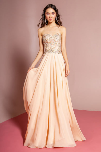 Sleeveless Sweetheart Chiffon Long Dress with Embroidered Detailing-5