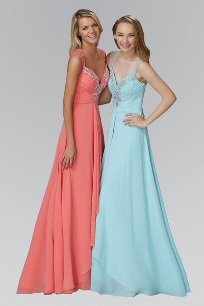 Sweetheart Long Chiffon Dress with Beaded Detailing-4