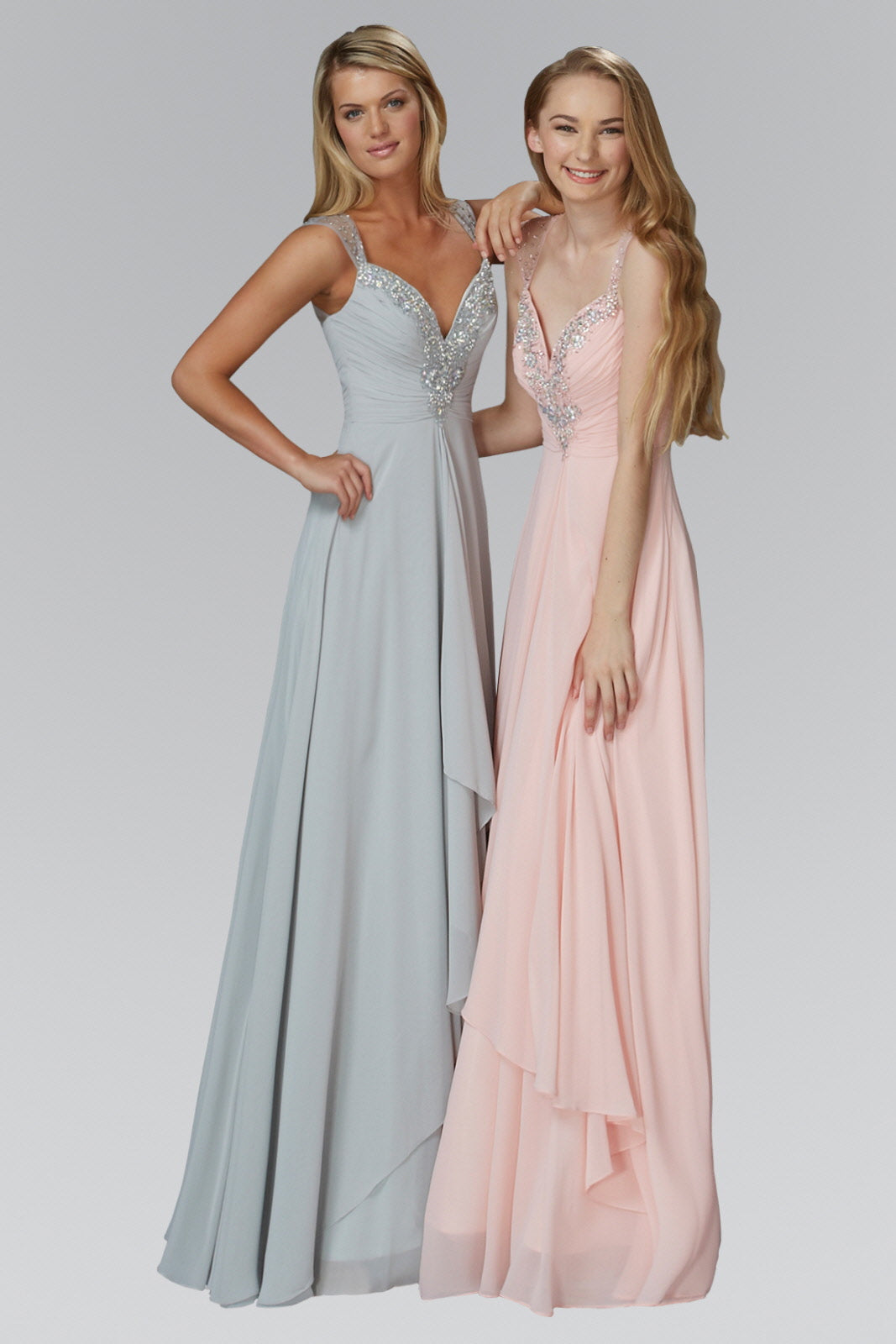 Sweetheart Long Chiffon Dress with Beaded Detailing-0