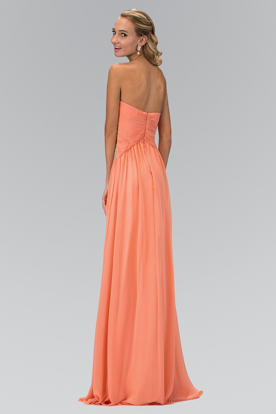 Strapless Sweetheart Long Chiffon Dress with Jewel Detailing-3