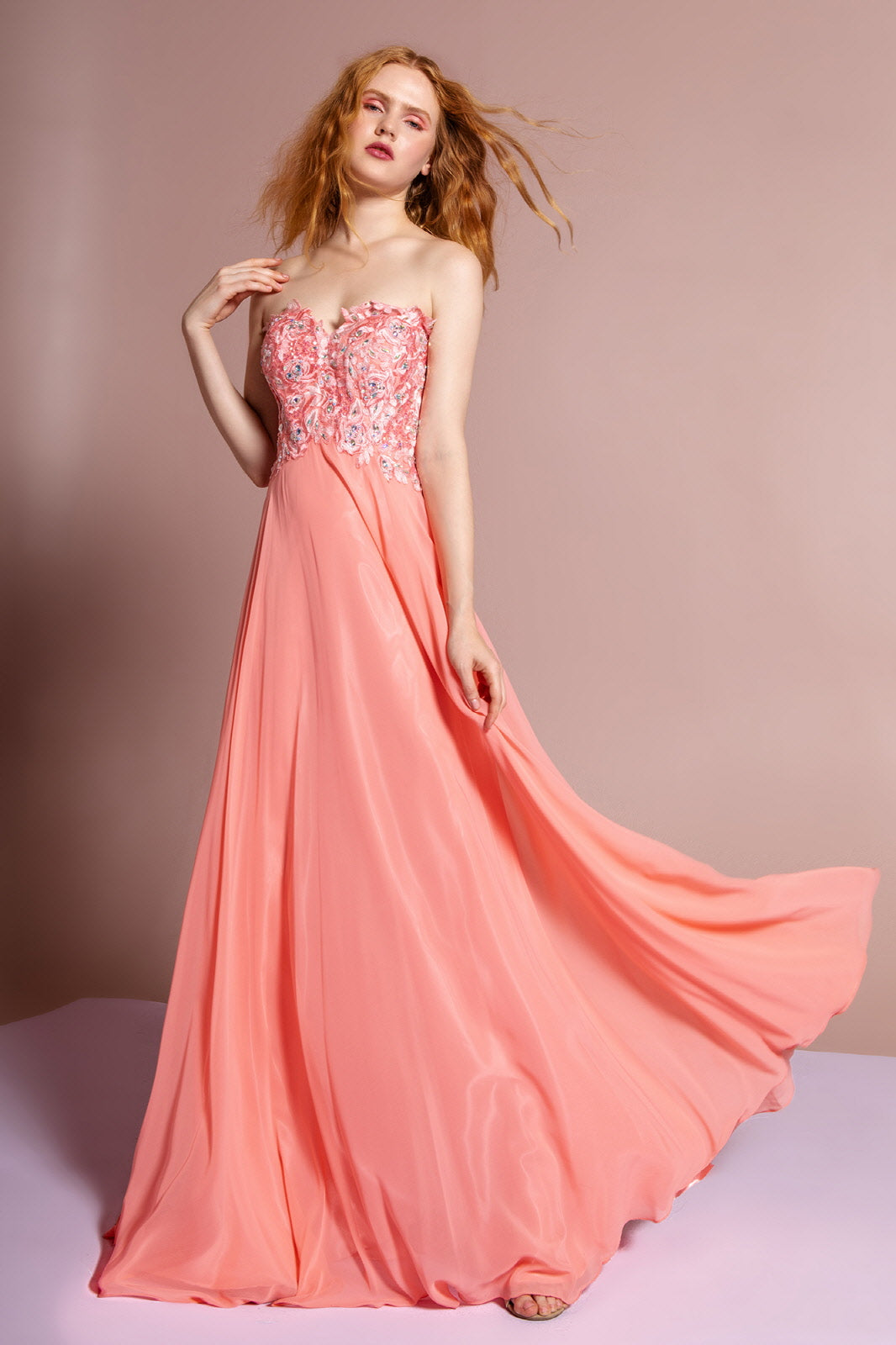 Strapless Chiffon Long Dress with Sweetheart Neckline-3