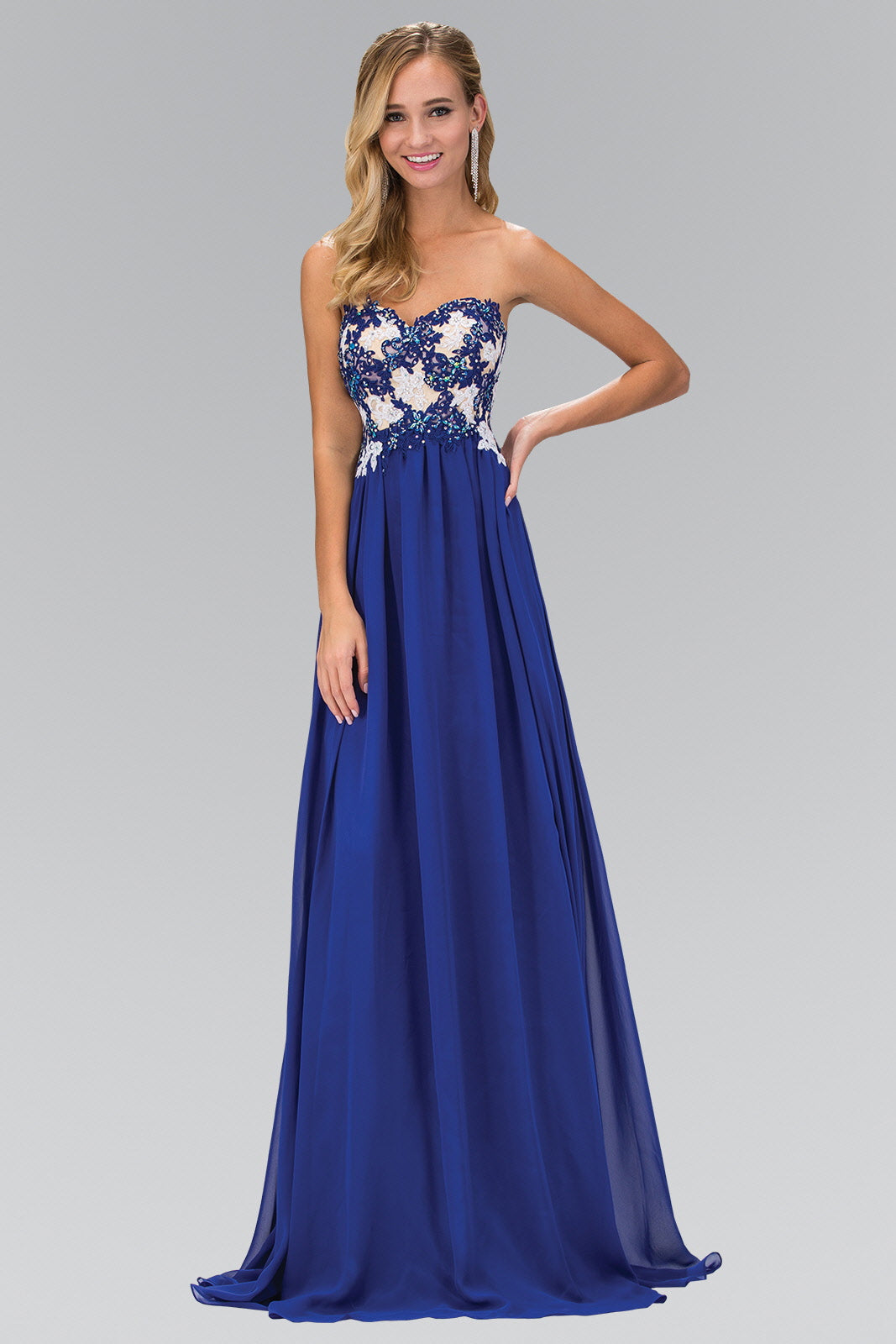 Strapless Sweetheart Chiffon Long Dress with Lace on Bodice-4