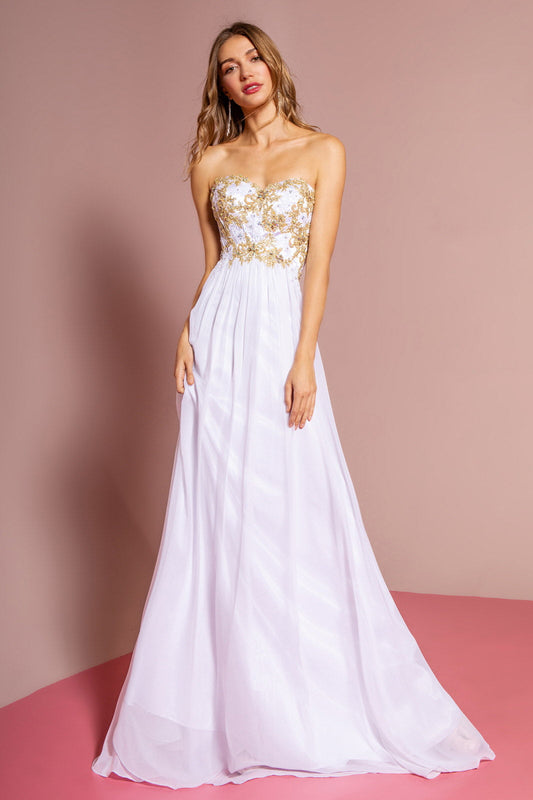 Strapless Sweetheart Chiffon Long Dress with Lace on Bodice-0