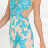 One Shoulder Sheer Back Long Dress with Lace and Rhinestone Detailing-2