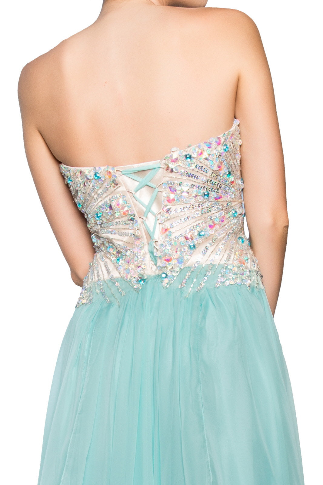 Strapless Sweetheart Chiffon Long Dress with Sequin Embellished Bodice-3