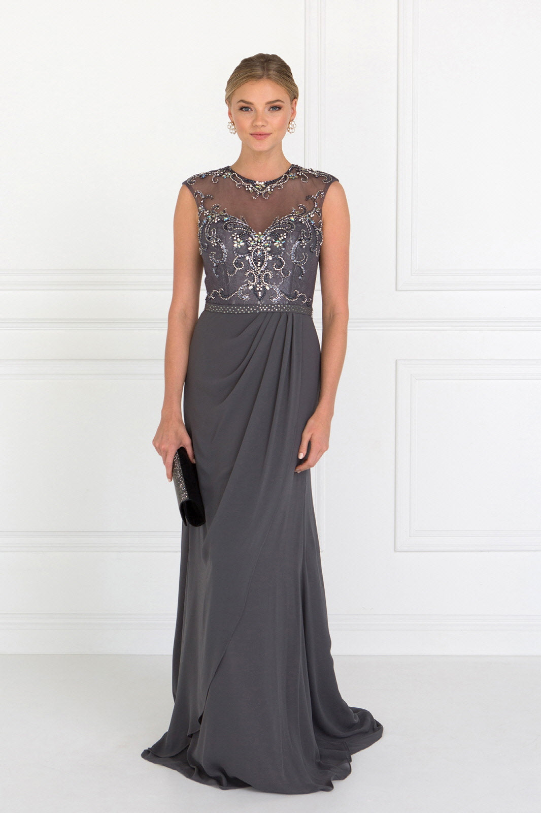 Sleeveless Chiffon Floor Length Dress with Jewel Embellished Bodice and Back-5