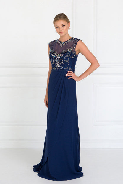 Sleeveless Chiffon Floor Length Dress with Jewel Embellished Bodice and Back-0