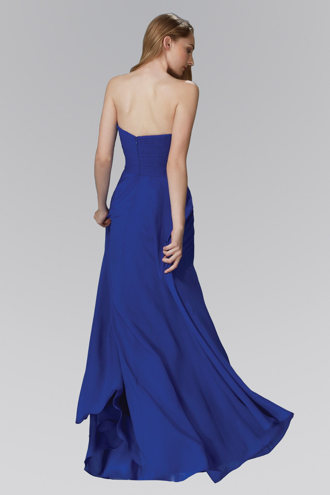 Strapless Sweetheart Chiffon Long Dress with Jewel Embellished Bodice-3