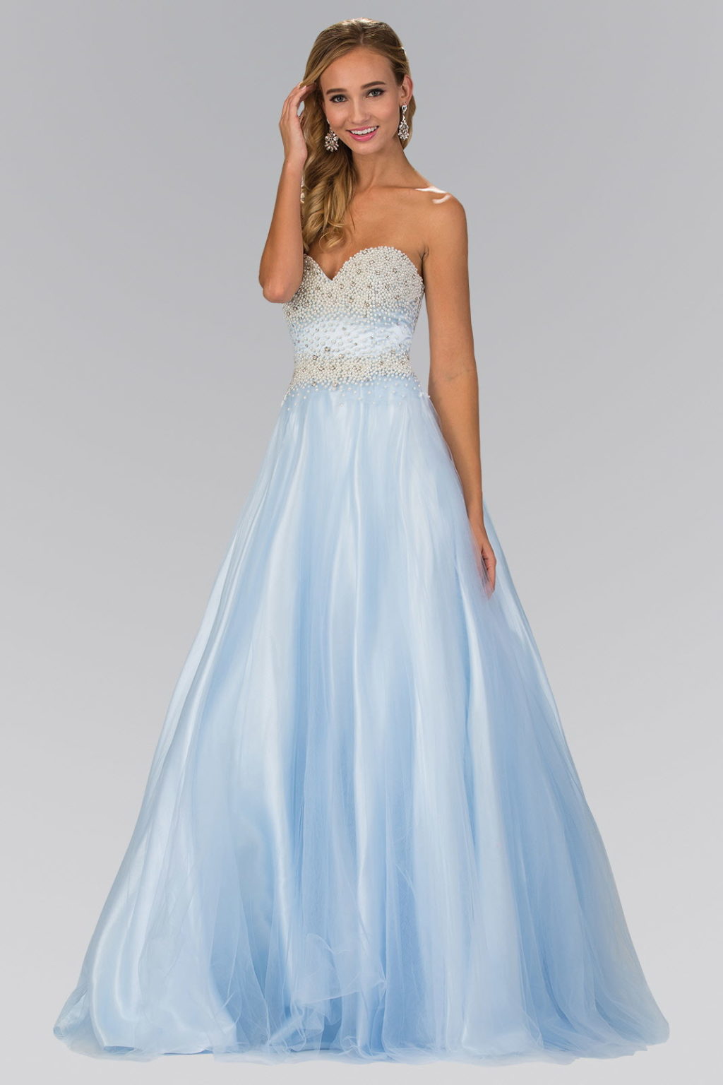 Strapless Sweetheart A-Line Tulle Long Dress with Bead and Pearl Embellished Bodice-0