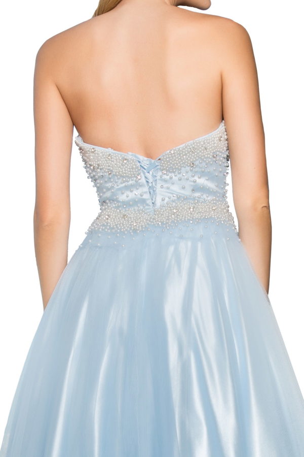 Strapless Sweetheart A-Line Tulle Long Dress with Bead and Pearl Embellished Bodice-3