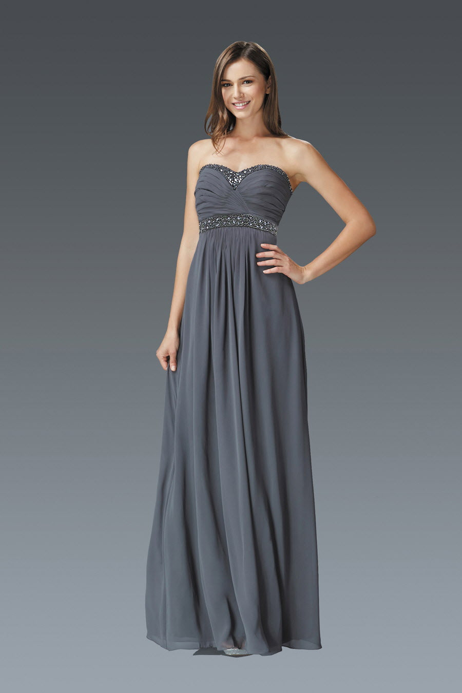 Strapless Sweetheart Floor Length Dress with Corset Back and Jewel Detailing-2