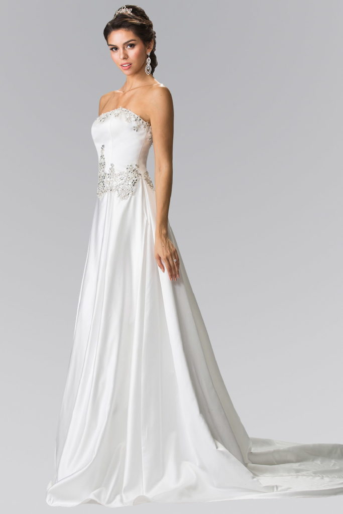 Jewels Embellished Strapless Wedding Dress with Tail-1