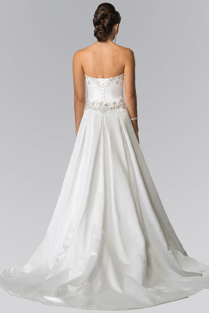 Jewels Embellished Strapless Wedding Dress with Tail-2