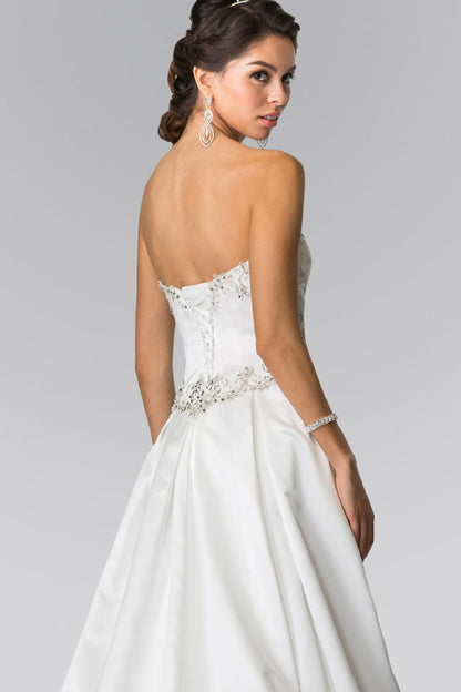 Jewels Embellished Strapless Wedding Dress with Tail-3