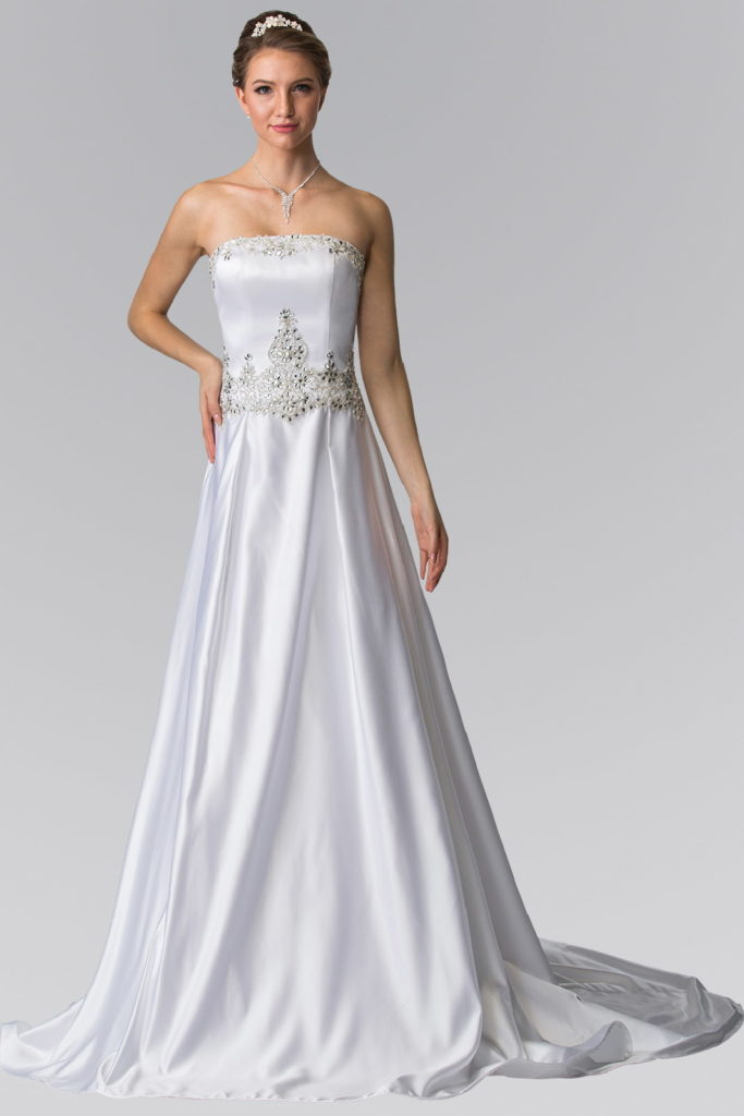 Jewels Embellished Strapless Wedding Dress with Tail-4