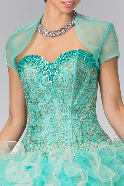 Beads Embellished Embroidery Tulle Quinceneara Dress with Bolero-3