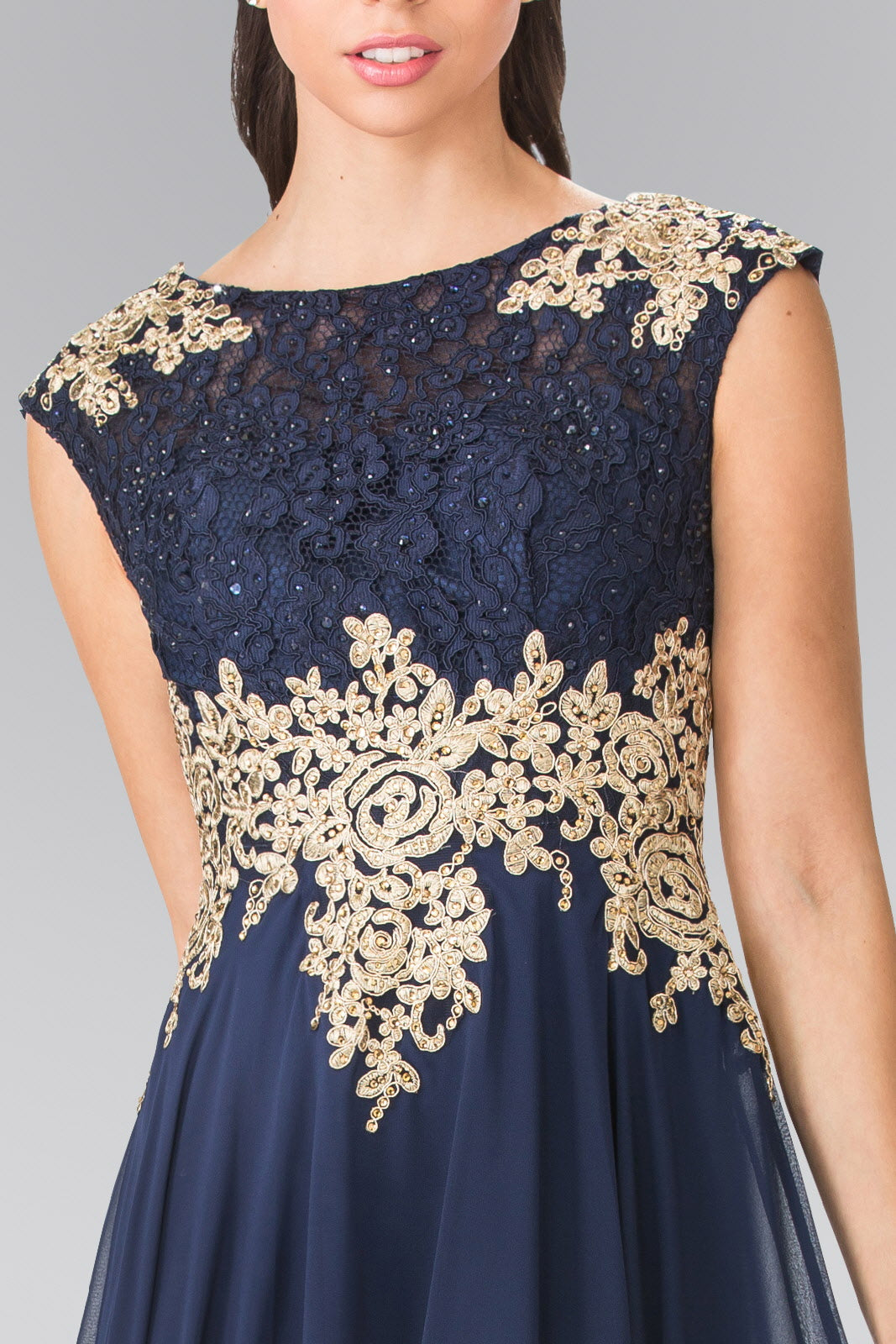 Embroidered Lace Top with Chiffon Skirt Long Dress with Sheer Back-2