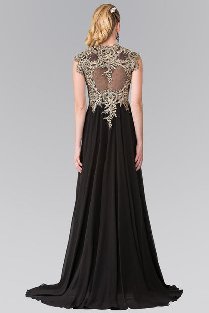 Full Embroidered Top Chiffon Long Dress with Sheer Back-2