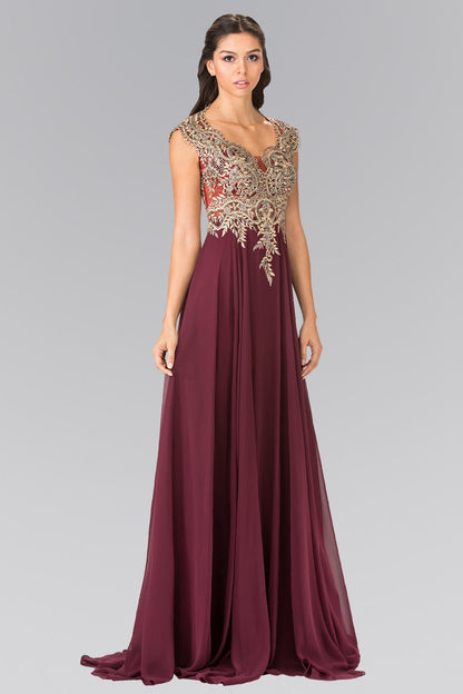 Full Embroidered Top Chiffon Long Dress with Sheer Back-5