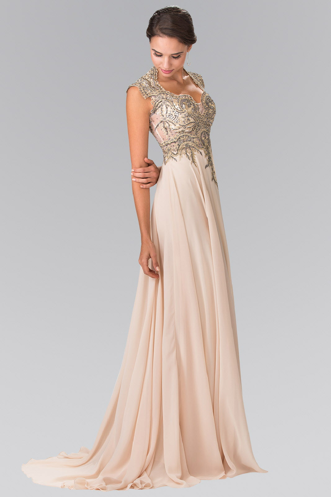 Full Embroidered Top Chiffon Long Dress with Sheer Back-6