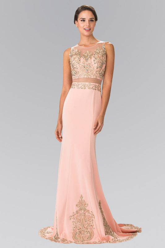 Sleeveless Mock Two-Piece Prom Dress with Loyal Embroidery Details-0