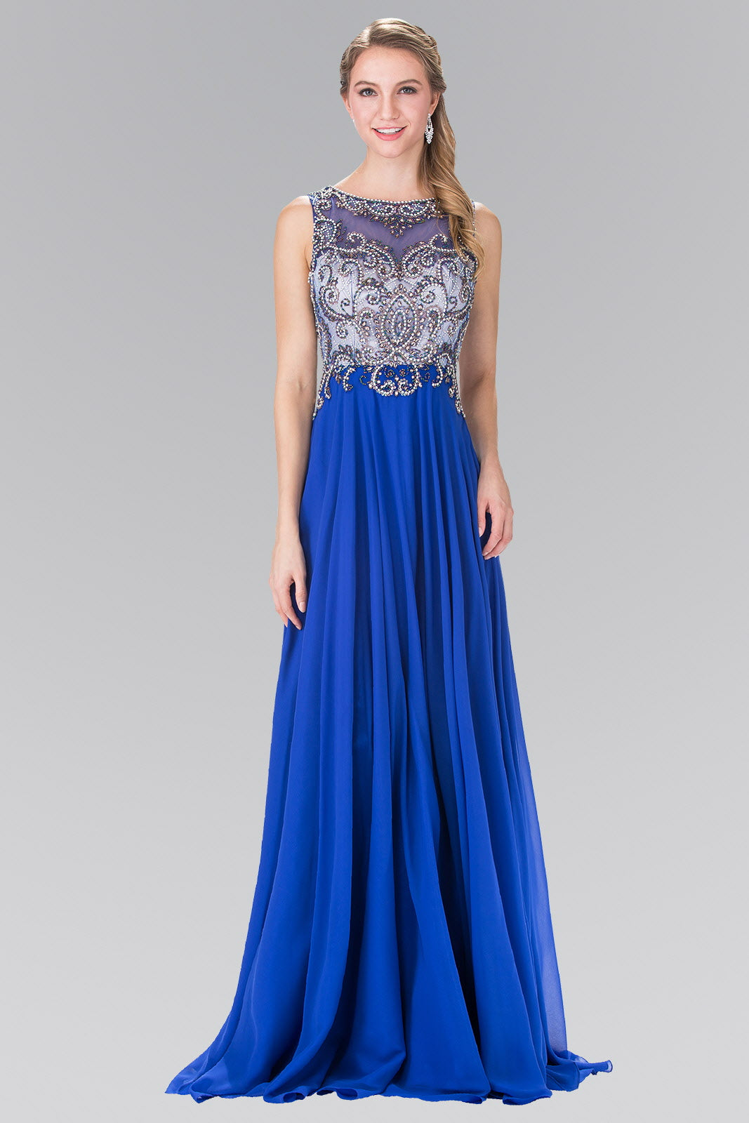 Beaded Top Chiffon Long Dress with Open Back-4