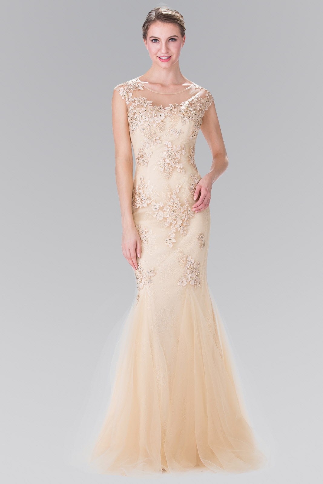 Sleeveless Lace Long Dress with Tulle Skirt-5