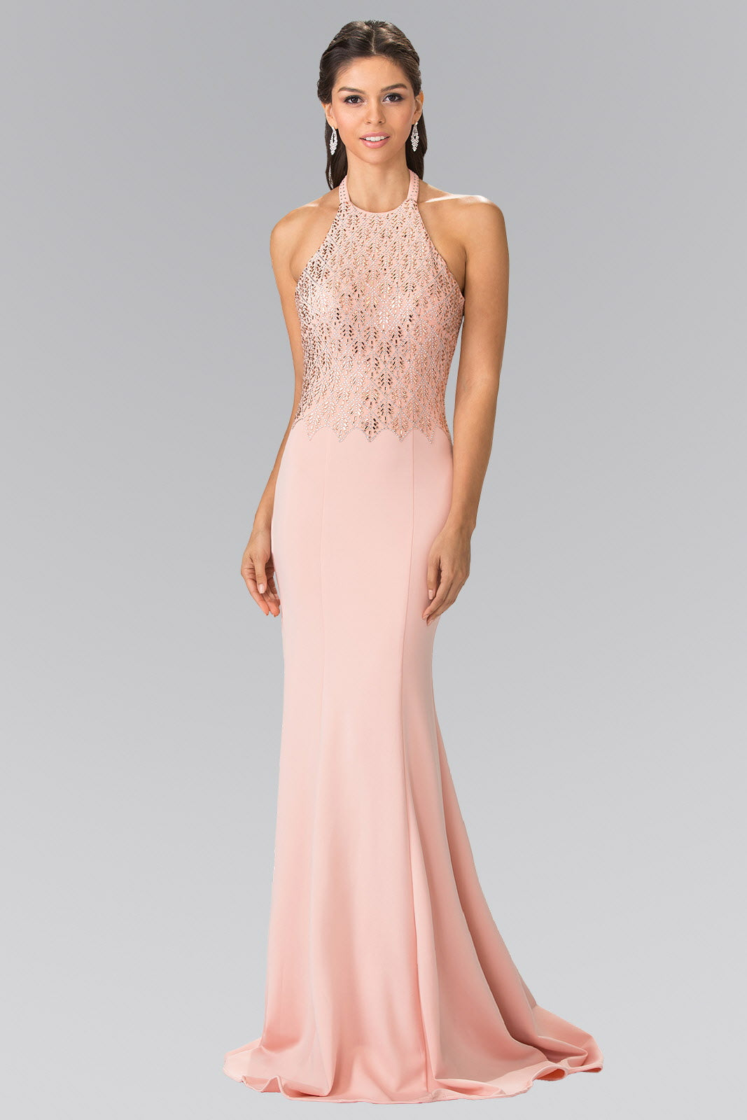 Halter-Neck Beads Embellished Bodice Long Dress-0