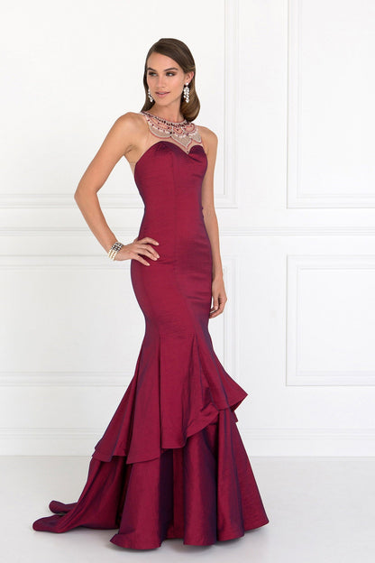 Gorgeous Long Jewel Accented Taffeta Long Dress with Two-Tier Skirt-2