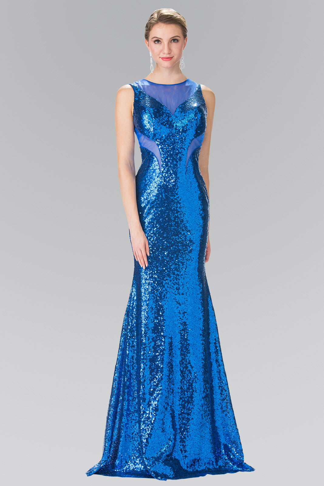 Side Sheer Cut Sequin Long Dress-0