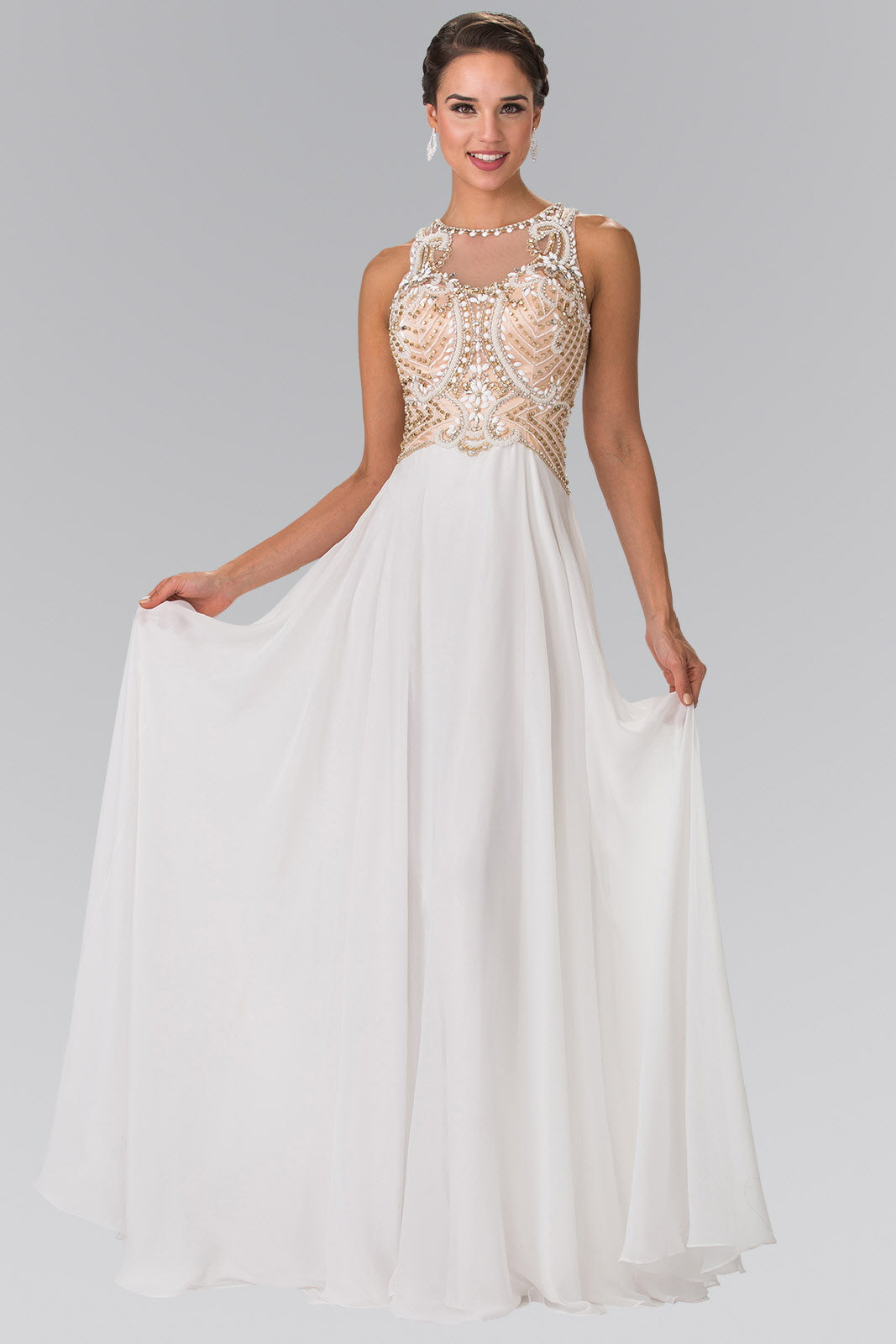 Beads Embellished Bodice Chiffon Long Dress-0