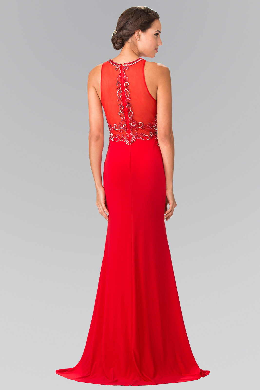 Beads Embellished Jersey Long Dress with Sheer Back-1