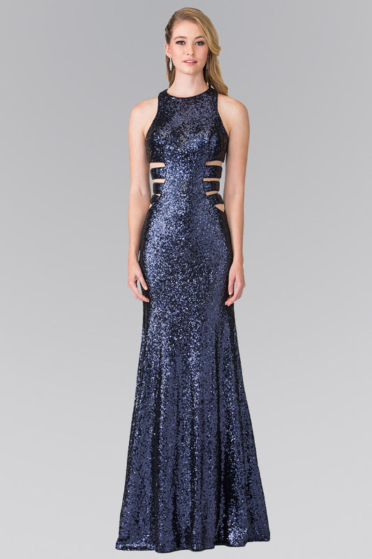 Sleeveless Sequin Long Dress with Side Cut-Out-0