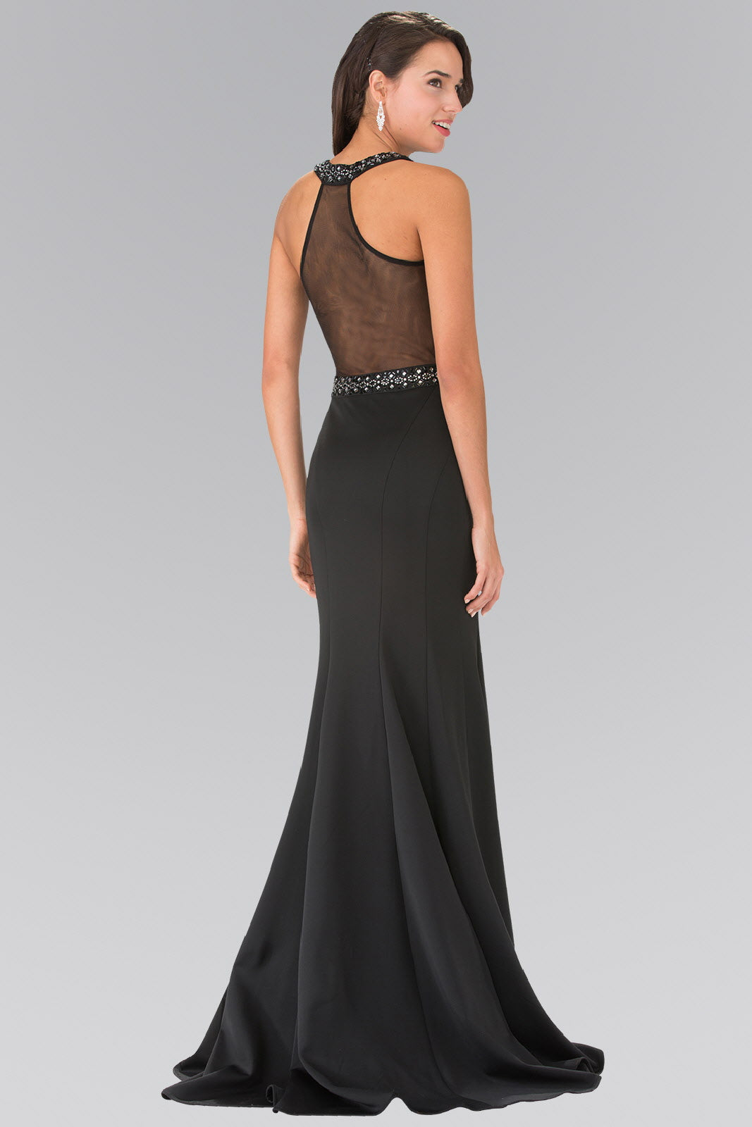 Beads Embellished Bodice Long Dress with Sheer Back-1